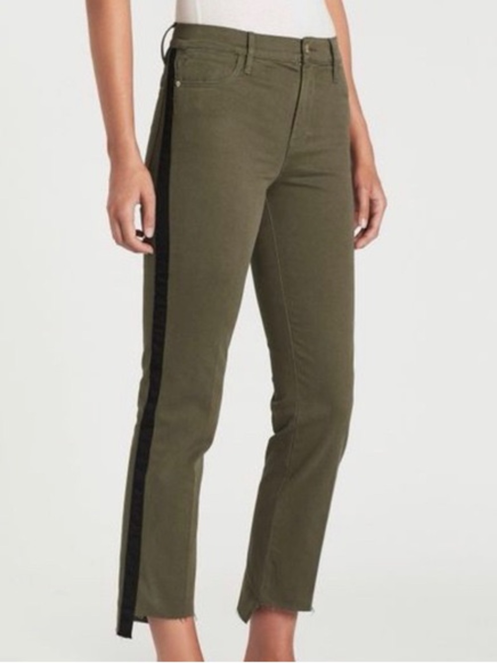 FRAME Army Green Ankle Pants with Black Side Stripe Size 25